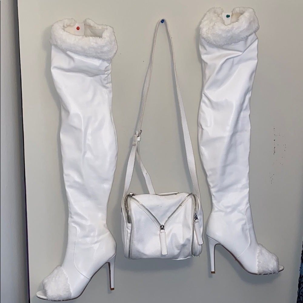White knee high boots